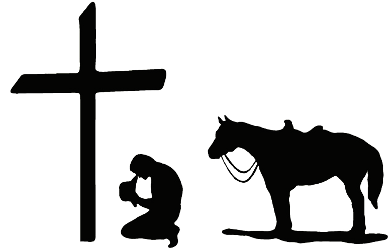 Cowboy kniet vor Kreuz